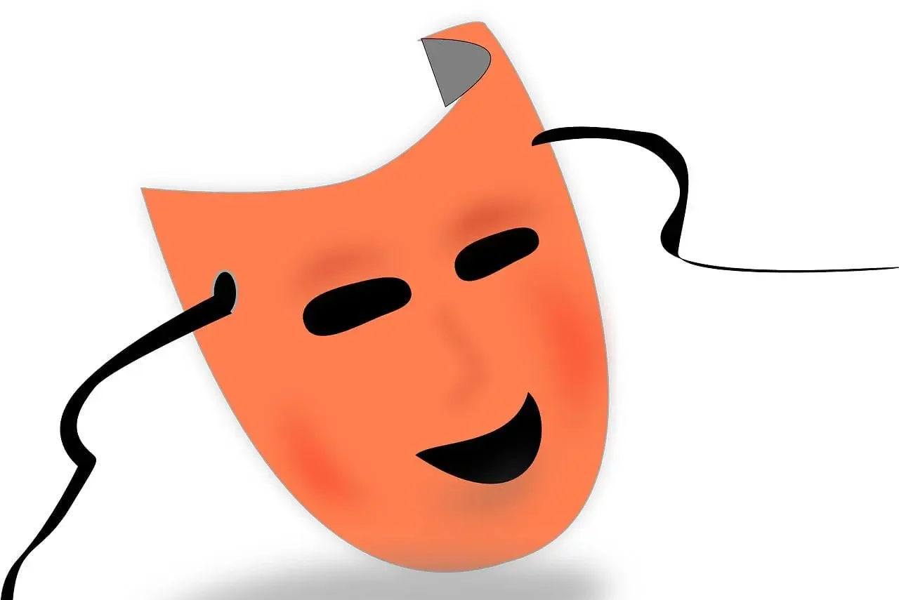 Terapie prin râs ilustrată printr-o mască zâmbitoare, simbol al eliberării emoționale și bucuriei interioare.